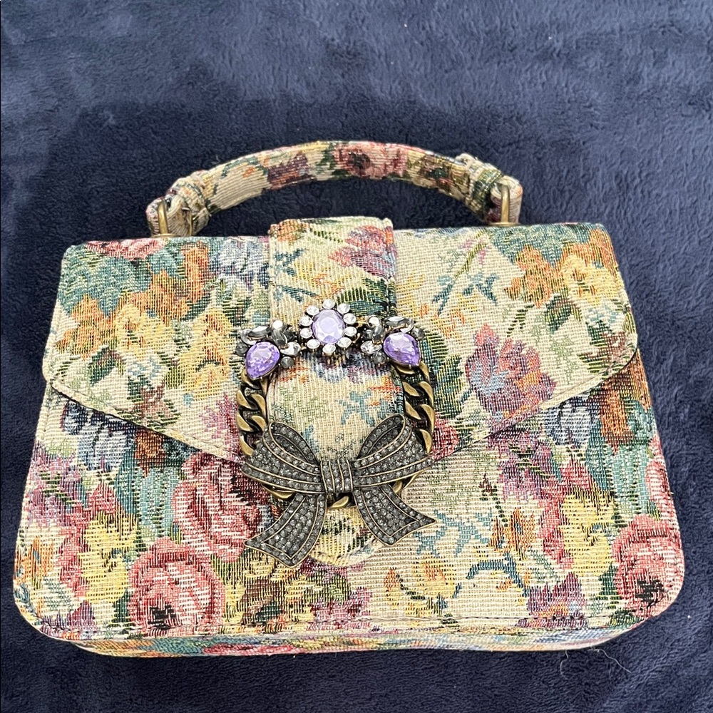 27# Aldo Floral Tapestry Mini Bag with Bow and Jewel Accent